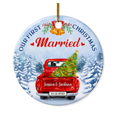 Personalized First Christmas Married Ornament 2024 - Wedding Keepsake Gifts for Couples Newlywed Mr Mrs Hanging Ceramic Round Ornaments Xmas Tree Decor